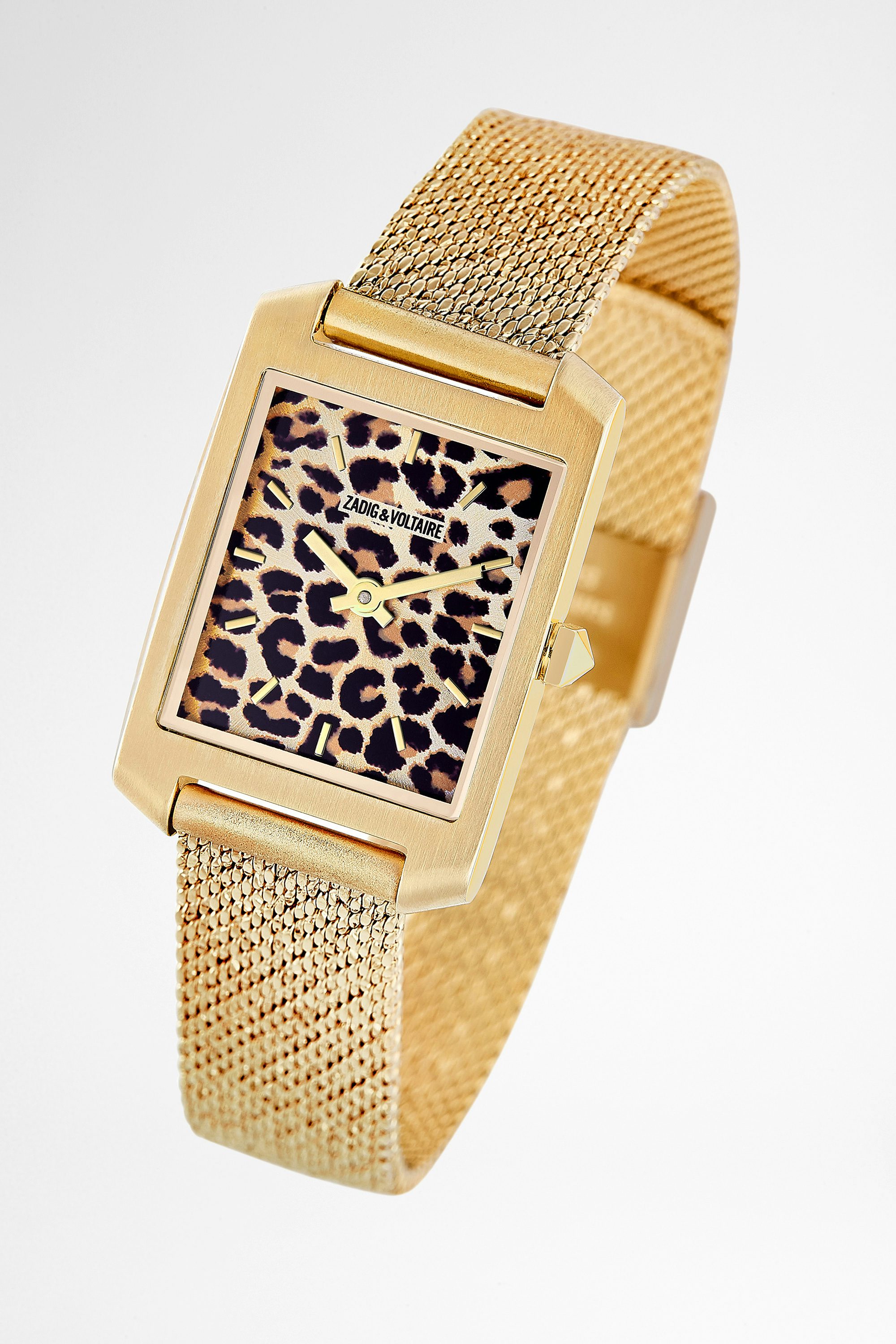 Leopard Printed Timeline Watch - Gold steel women's watch